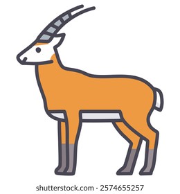 Vector illustration of antelope isolated on white background. Flat style deer with big horns.