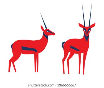 Vector illustration of antelope. Vector antelope in unusual bold colors. Antelope in differeent poses set