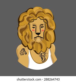 vector illustration of an anthropomorphic lion with tattoos