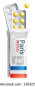 Vector illustration of antidepressant tablet packaging. 
