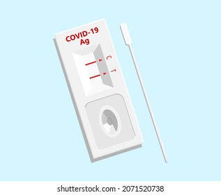 Ilustración vectorial de kits de prueba de antígeno (ATK) para COVID19 sobre fondo azul.