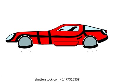 Vector illustration of an antigravity hovering car above the ground. transport. future