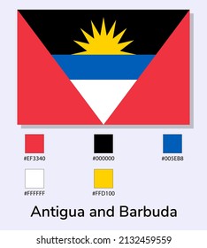 
Vector Illustration of Antigua and Barbuda flag isolated on light blue background. Illustration Antigua and Barbuda flag with Color Codes. As close as possible to the original. ector eps10.
