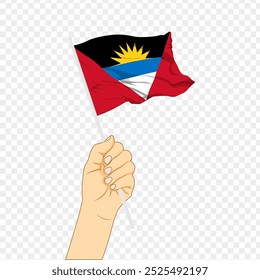 Vector illustration of Antigua and Barbuda flag in hand on transparent background