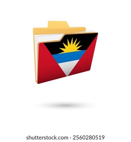 Vector illustration of Antigua and Barbuda flag isolated in file folder on white background.