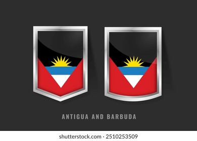 Ilustração vetorial do logotipo ANTIGUA AND BARBUDA Label. Sinal de emblema ANTÍGUA E BARBUDA ANTÍGUA E BARBUDA com bandeira, Antiguan e Barbudan Modelo de Banners de etiquetas de produto.