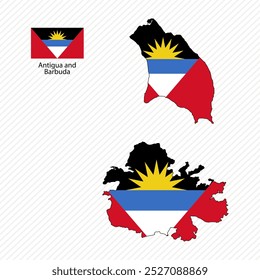 Ilustração vetorial com antígua e barbuda bandeira nacional com forma de antígua e barbuda mapa vetor (simplificado). Sombra de volume no mapa