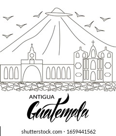 Vector illustration of Antigua Guatemala for logotype, t-shirt, banner, magazine, poster, decoration, postcard. Antigua Guatemala background. Antigua Guatemala image. EPS 10. 