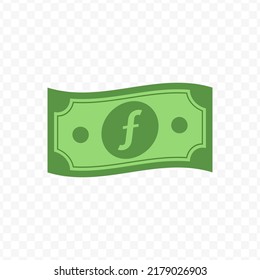 Ilustración vectorial del billete florín de antilles de color verde sobre fondo transparente (PNG).