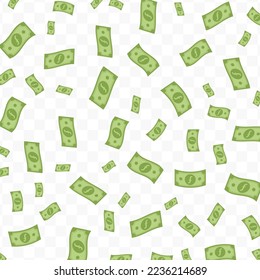 Vector illustration of antilles guilder currency. Flying green banknotes on a transparent background (PNG).