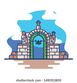 Vector Illustration Of Antique Arch Scene Isolated