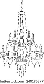 Vector illustration of antique chandelier. Contour sketch in chandelier trend