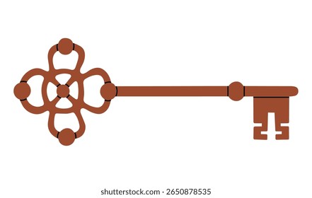 Vector illustration of an antique key, isolated on white background. Can be used in interior design concepts, event invitations, cards design, logo creations, travel brochures etc. Classic design.
