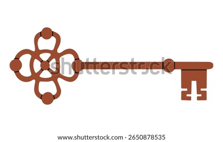 Vector illustration of an antique key, isolated on white background. Can be used in interior design concepts, event invitations, cards design, logo creations, travel brochures etc. Classic design.