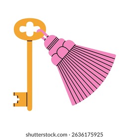 Ilustração vetorial com uma chave antiga e um chaveiro de borla. Bom para design de logotipo, convites de casamento, capas de livros, impressões de arte, cartões de saudação e materiais promocionais.