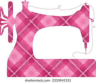 Vector illustration of an antique sewing machine with cute bright pink plaid pattern. 