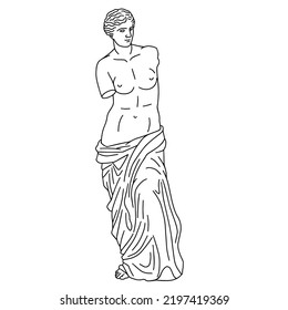 Vector illustration of antique statue of Aphrodite. Line drawing of ancient greek sculpture