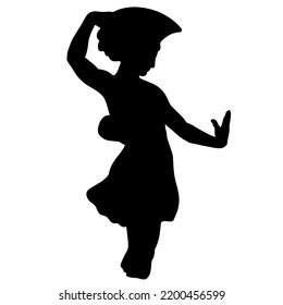 Vector illustration of antique statue of dancing girl. Black silhouette of ancient greek sculpture.