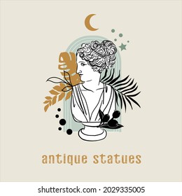 Vector illustration of Antique statue of a greek goddess. Greece symbolism. Roman style elements isolated