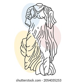 Vector illustration of antique statue of woman. Line drawing of ancient greek sculpture with color spots background.
