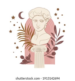 Vector illustration of antique things and statues. Greece symbolism. Roman style elements. Abstract contemporary aesthetic background