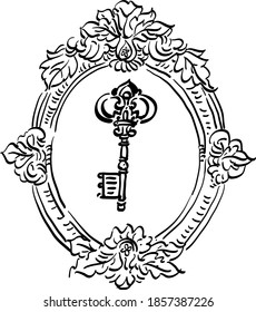 Vector illustration with antique vintage frame and key