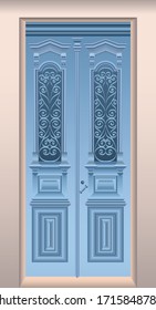 Vector illustration of antique wooden door, drawn from a real building In Porto, Portugal