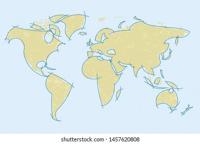 Vector illustration. Antique world map bordered by curved lines.