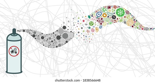 vector illustration of antiseptic spray or killing bacteria substance 
