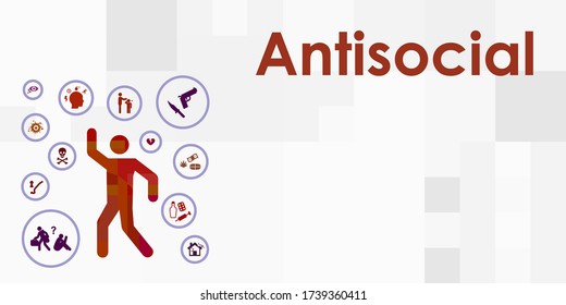 vector illustration of antisocial person in social environment and typed name of personality disorder 