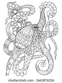 Vector illustration of antistress Zen art coloring octopus, beautiful ornamental, plastic, for creativity, for coloring 
children and adults. Isolated on a white background.