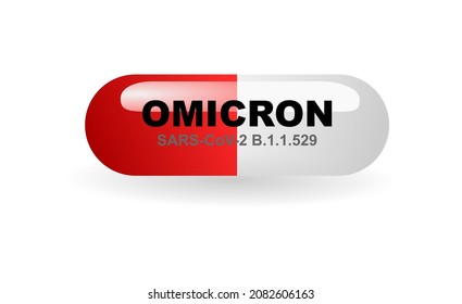 Vector illustration of antiviral capsule for the treatment and prevention of new coronavirus COVID-19 coronavirus or SARS -CoV-2 omicron on white background.