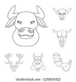 Vector illustration of antler and animal sign. Collection of antler and death stock symbol for web.