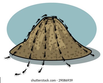 vector illustration of ants and an ant hill