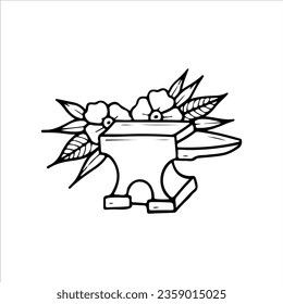vector illustration of anvil with flowers
