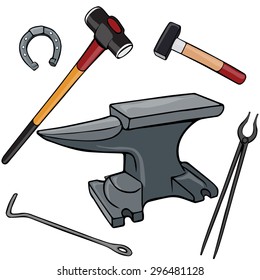 Vector illustration, anvil and tools, cartoon concept, white background.