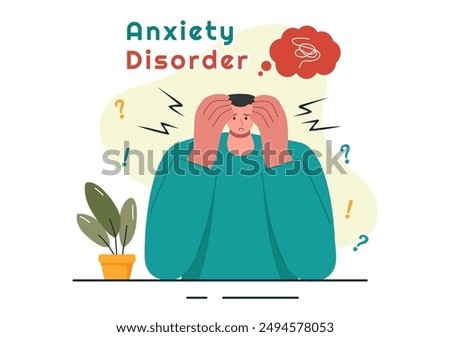 Vector Illustration of Anxiety Disorder Featuring a Frustrated Person, Nervousness, and Confusion on a Depression or Mental Health Flat Background