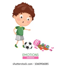 Vector Illustration Of Anxious Kid Emotion