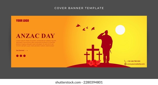 Vector illustration of Anzac Day Fb cover banner mockup Template