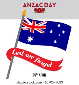 vector illustration for Anzac Day with poppy flowers, celebrated on 25th April. Can be used for poster, banner, background, icon, symbol, label, logo, greeting, and print designs.