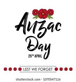 vector illustration for Anzac Day with poppy flowers, celebrated on 25th April. Can be used for poster, banner, background, icon, symbol, label, logo, greeting, and print designs.