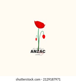 Vector illustration of Anzac day. Poppy flower. Remembrance day symbol. Lest we forget lettering. 