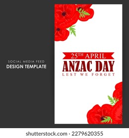 Vector illustration of Anzac Day social media story feed mockup template