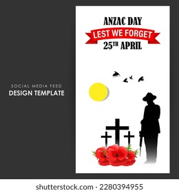 Vector illustration of Anzac Day social media story feed mockup template