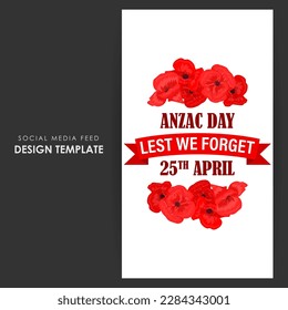 Vector illustration of Anzac Day social media story feed mockup template