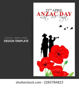 Vector illustration of Anzac Day social media story feed mockup template