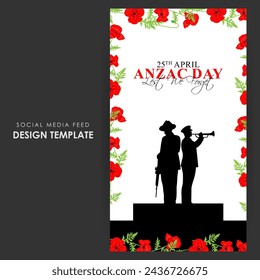 Vector illustration of Anzac Day social media feed template