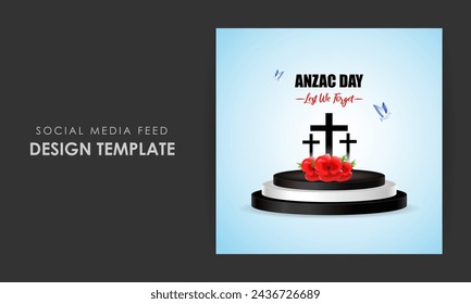 Vector illustration of Anzac Day social media feed template