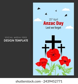 Vector illustration of Anzac Day social media feed template