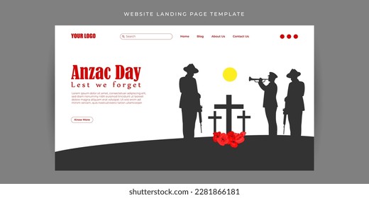 Vector illustration of Anzac Day Website landing page banner mockup Template